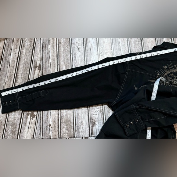 Lucky Brand Embroidered Black Tan Cotton Snap Long Sleeve Shirt Large - Picture 9 of 10